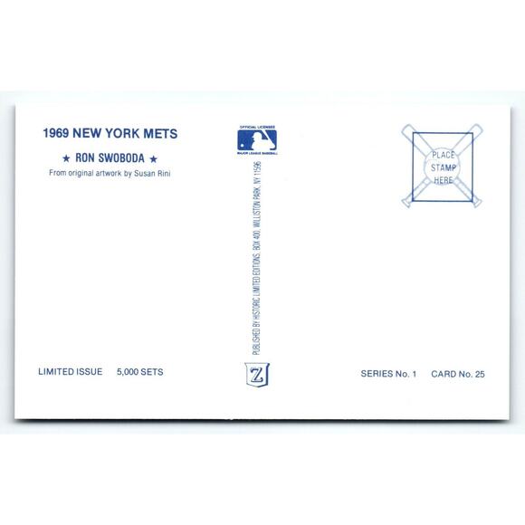 1969 NY Mets Baseball Postcard Susan Rini Ron Swoboda Unused Limited Edition - Picture 2 of 2